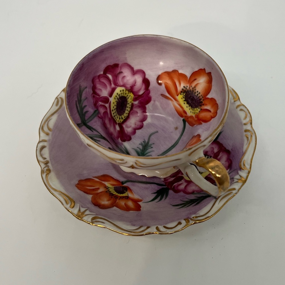 VTG SAJI Fancy China Anemone Coronaria Handpainted Tea Cup Saucer Occupied Japan - Picture 2 of 6